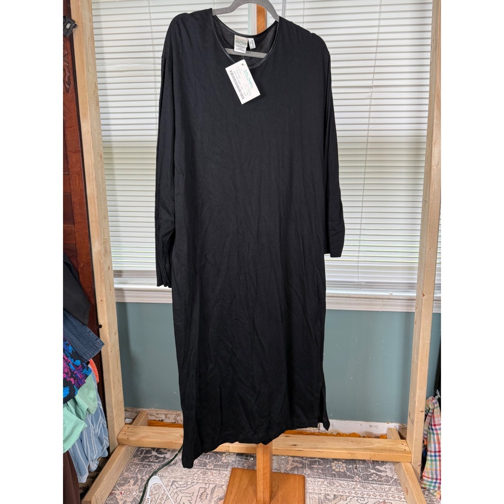 Ulla Popken‎ Black Satin Trim Long Sleeve Midi Dress Petite Plus Size 16/18P NEW